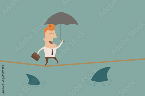 Vector: Businessman on a suspended rope Businessman on a suspended rope