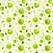 Seamless background with apples and leaves. Vector illustration.