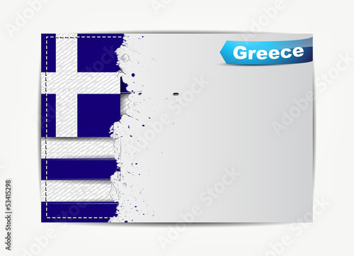 Illustration: Stitched Greece flag with grunge paper frame for your text. Stitched Greece flag with grunge paper frame for your text.