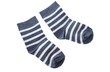 gray striped baby socks on white background