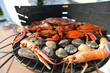 crabs shrimps on charcoal grill