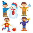 happy boy in different times of year on white background