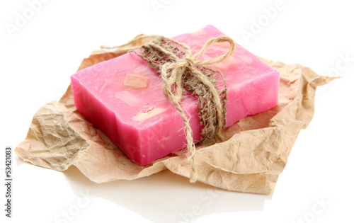 Photo: Natural handmade soap, isolated on white Natural handmade soap, isolated on white