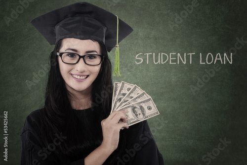 Photo: Female graduate student get money for loan Female graduate student get money for loan