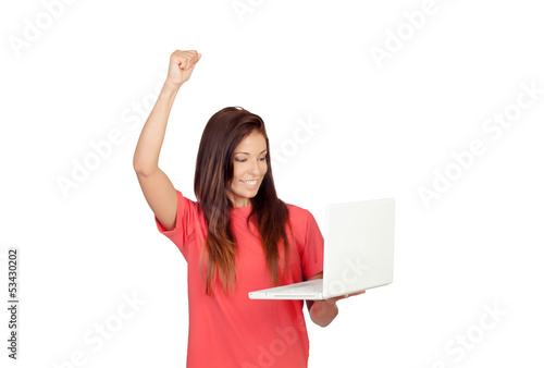 Photo: Winner girl with a laptop Winner girl with a laptop