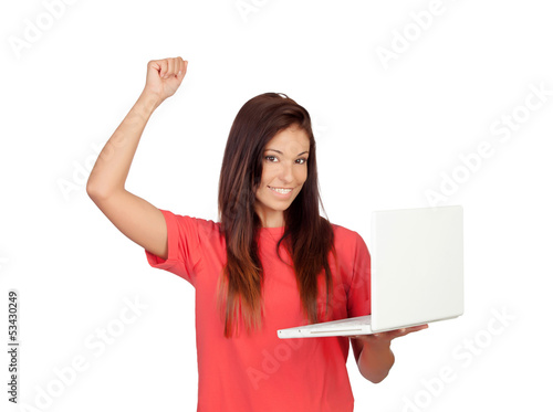 Photo: Winner girl with a laptop Winner girl with a laptop