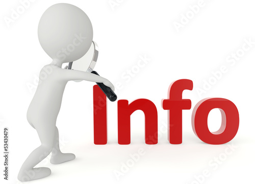 Illustration: 3d humanoid character with a information symbol 3d humanoid character with a information symbol