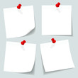 4 White Stick Notes Red Pins Grey