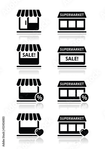 Vector: Single shop / store, supermarket vector icons set Single shop / store, supermarket vector icons set
