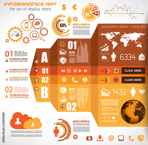 Vector: Infographic elements - set of paper tags, technology icons... Infographic elements - set of paper tags, technology icons...