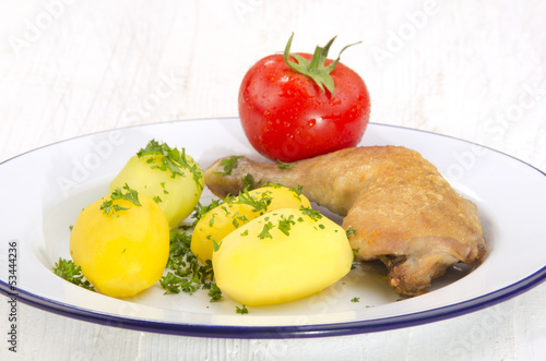 Photo: chicken drumstick with boiled potato chicken drumstick with boiled potato