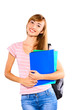 Female student holding notebook and smiling