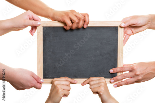 Photo: Viele Hände halten leere Tafel Viele Hände halten leere Tafel
