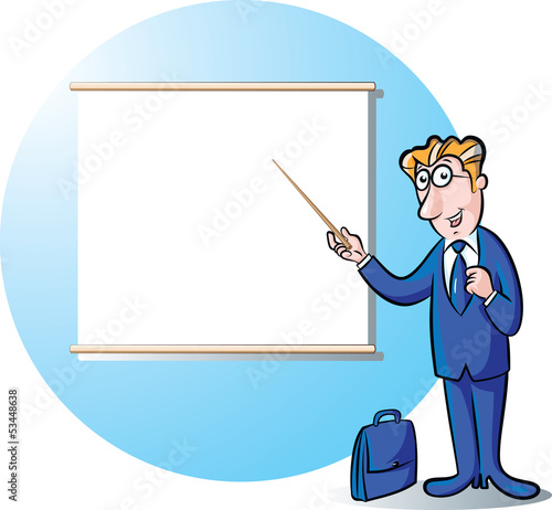 Vector: Businessman presenting in the front of projection screen Businessman presenting in the front of projection screen