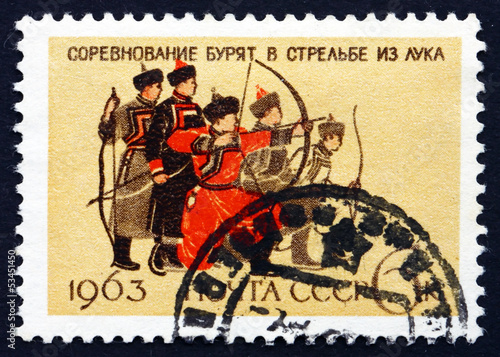 Photo: Postage stamp Russia 1963 Burjat Archery Postage stamp Russia 1963 Burjat Archery