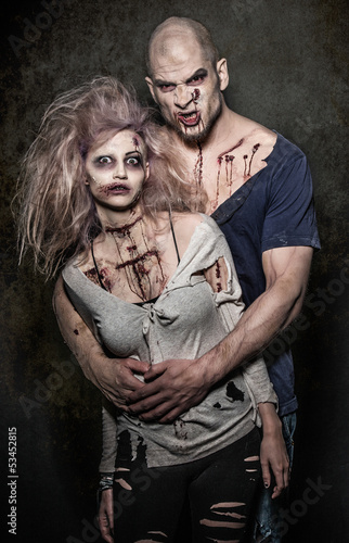 Photo: a bloody pair of scary evil zombies a bloody pair of scary evil zombies