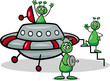 aliens with ufo cartoon illustration