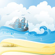 Beach and sea with ship