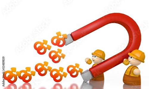 Illustration: percent icon attracted by an magnet with two tiny characters percent icon attracted by an magnet with two tiny characters