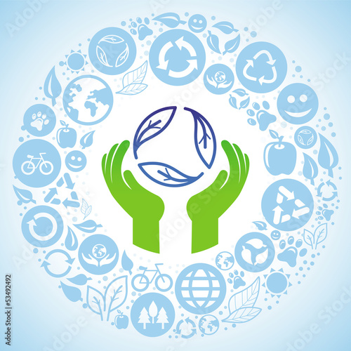 Vector: Vector ecology concept - hands and recycle sign Vector ecology concept - hands and recycle sign