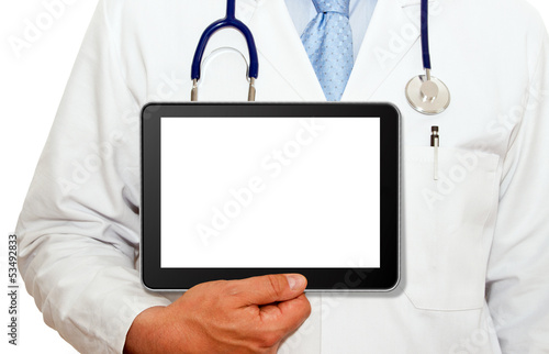 Illustration: Arzt mit Tablet PC - freigestellt Arzt mit Tablet PC - freigestellt