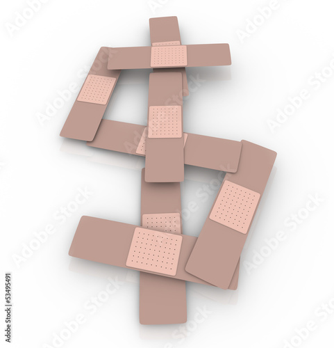 Illustration: Dollar SIgn Symbol Band Bandage Health Care Aid Cost Dollar SIgn Symbol Band Bandage Health Care Aid Cost