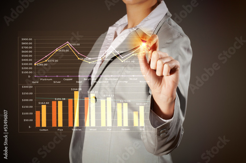 Photo: Business woman drowing media graphs Business woman drowing media graphs