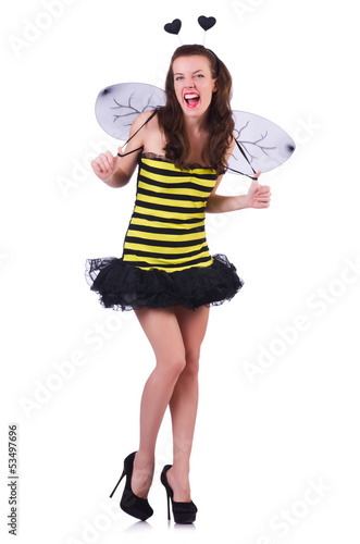 Photo: Woman in bee costume isolated on white Woman in bee costume isolated on white