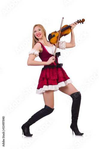 Photo: Girl playing violin on white Girl playing violin on white