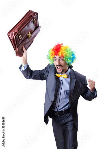 Photo: Clown businessman isolated on white Clown businessman isolated on white