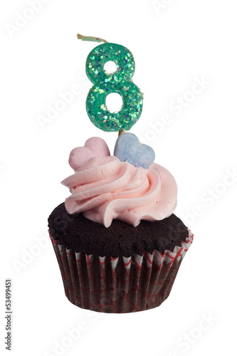 Photo: Mini cupcake with number eight candle Mini cupcake with number eight candle