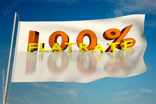 Illustration: 100& Flatrate auf einer wehenden Fahne - 3D 100& Flatrate auf einer wehenden Fahne - 3D