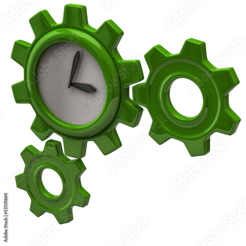 Illustration: Green clock and gears Green clock and gears