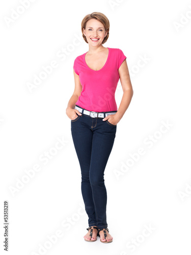 Photo: Full portrait of a beautiful young happy woman Full portrait of a beautiful young happy woman