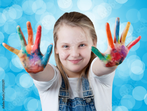 Photo: young happy girl. Hand Painted Child. young happy girl. Hand Painted Child.
