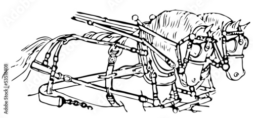 Illustration: Line Drawing Of Cart Horses Line Drawing Of Cart Horses