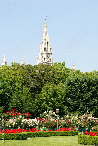 Photo: Vienna's Rathaus (City Hall) beyond Volksgarten park Vienna's Rathaus (City Hall) beyond Volksgarten park