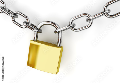 Illustration: 3d padlock and chain isolated 3d padlock and chain isolated