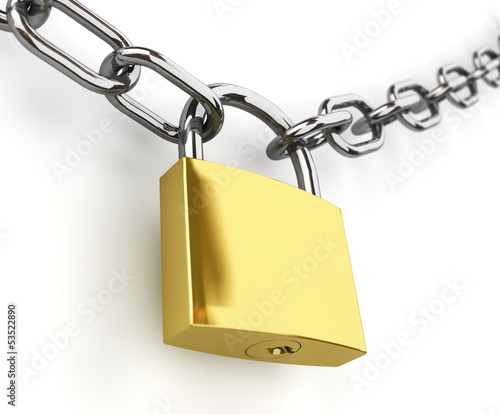 Illustration: 3d padlock and chain isolated 3d padlock and chain isolated