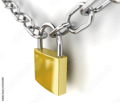Illustration: 3d padlock and chain isolated 3d padlock and chain isolated