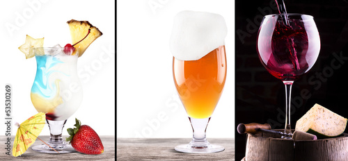 Photo: collage with cocktail, wine and beer collage with cocktail, wine and beer