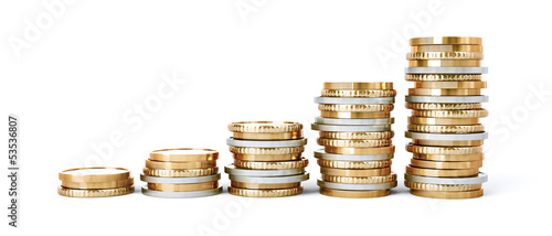 Illustration: Coin stacks in a row Coin stacks in a row