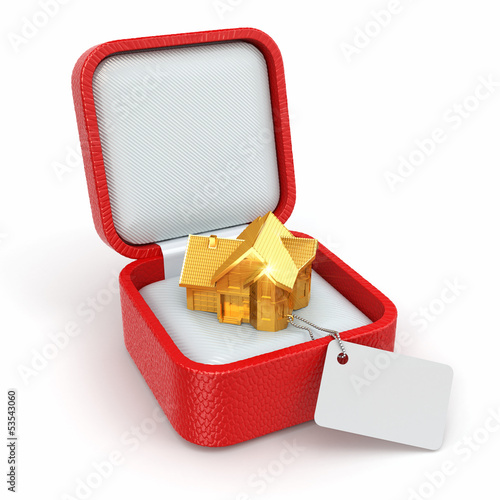 Illustration: Gift box with house. Real estate concept. Gift box with house. Real estate concept.