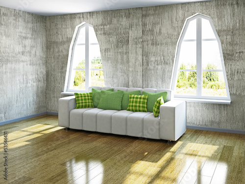 Illustration: White sofa near the windows White sofa near the windows
