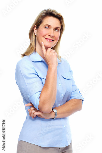Photo: Beautiful thinking woman portrait. Beautiful thinking woman portrait.