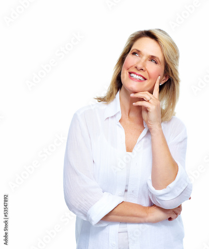 Photo: Beautiful thinking woman portrait. Beautiful thinking woman portrait.