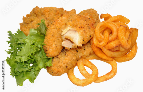 Photo: Southern Fried Chicken And Curly Fries Southern Fried Chicken And Curly Fries