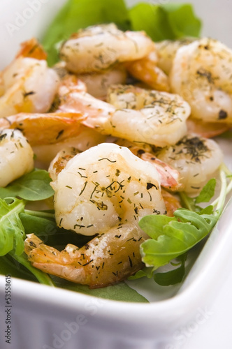 Photo: Fresh grilled shrimps on white plate Fresh grilled shrimps on white plate