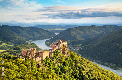 Photo: Landscape with old castle and Danube river in Wachau, Austria Landscape with old castle and Danube river in Wachau, Austria
