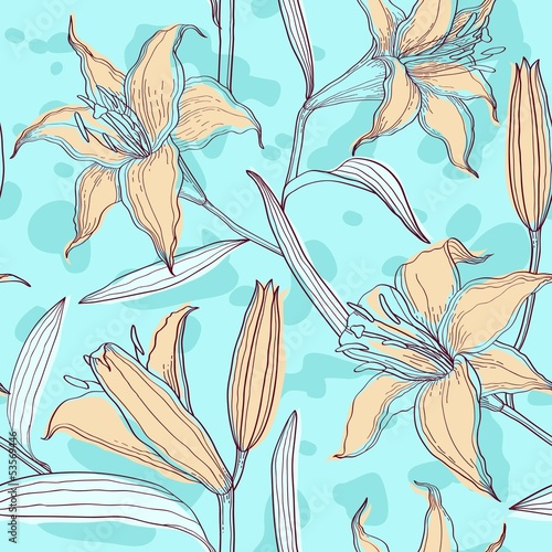 Vector: Lilies pastel floral seamless pattern Lilies pastel floral seamless pattern